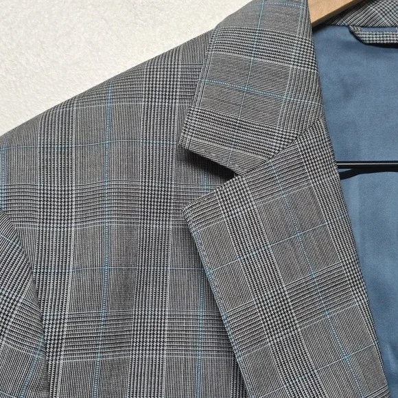 Bonobos Athletic Fit Sport Coat 38L Gray Blue Glen Plaid Blazer Marzotto Italian